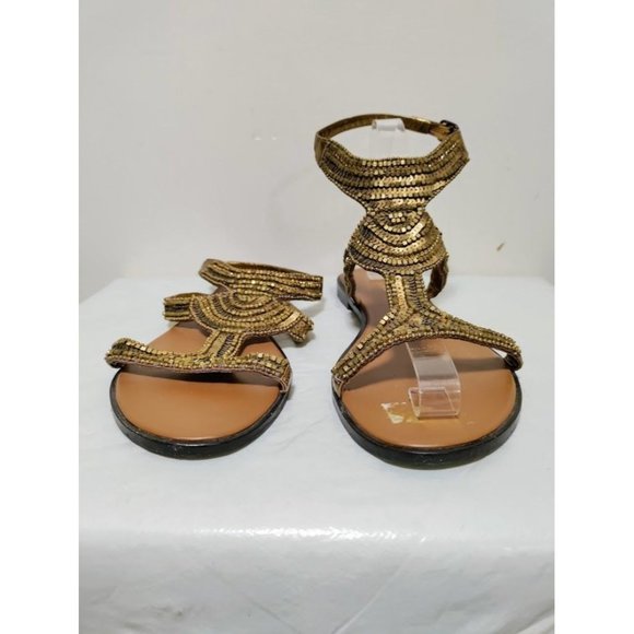 Zingara Womens Metallic Gold Sequins Open Toe Flat Sandals Size 38/7.5 - Picture 2 of 12